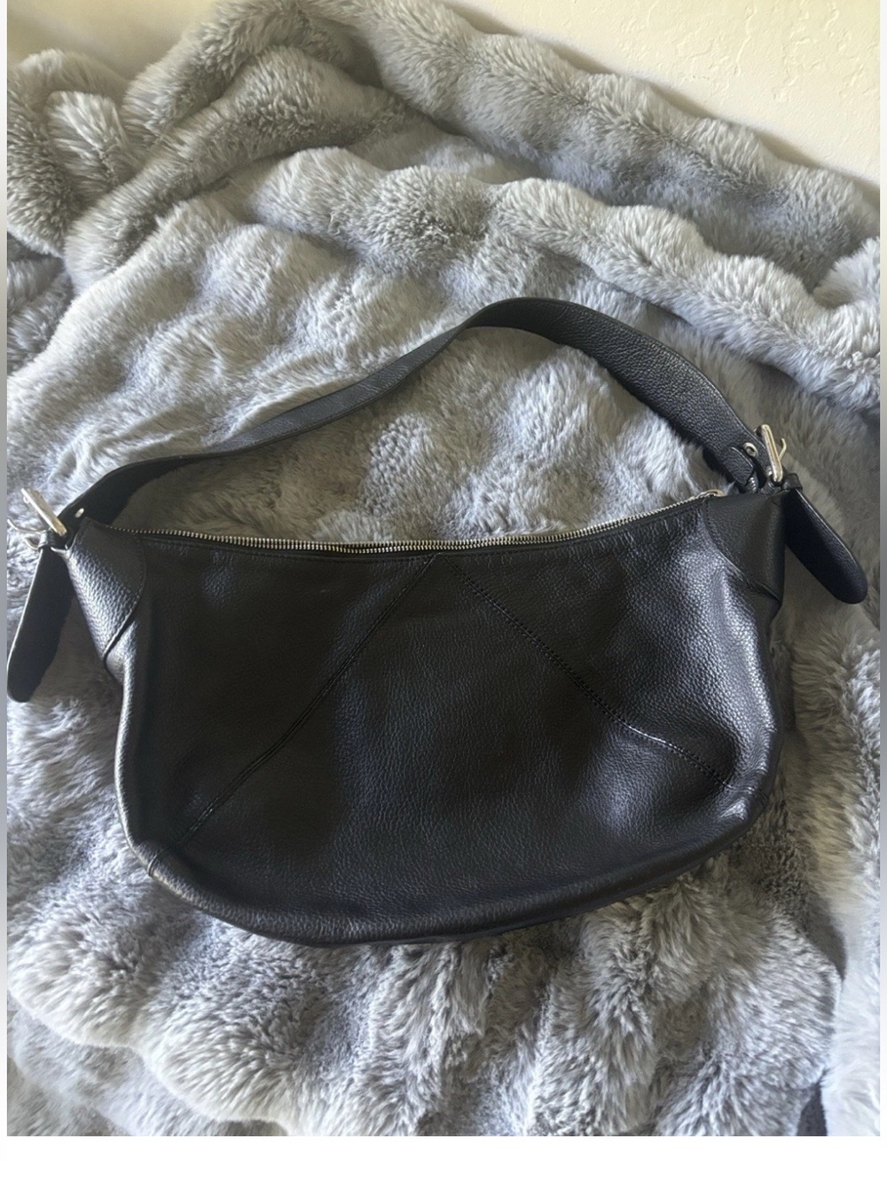 Furla leather small baguette black leather shoulder bag